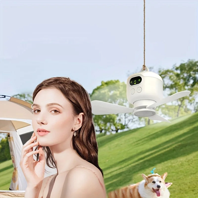 Portable Ceiling Fans 8000Mah Outdoor Camping Fan Tent Ventilator Cooler Rechargeable Electric Fan Remote Control LED Lighting